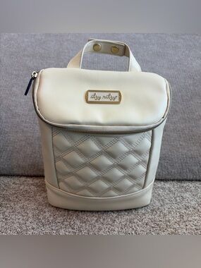 Itzy Ritzy Beige Quilted Backpack with Bee Print Interior and Pockets